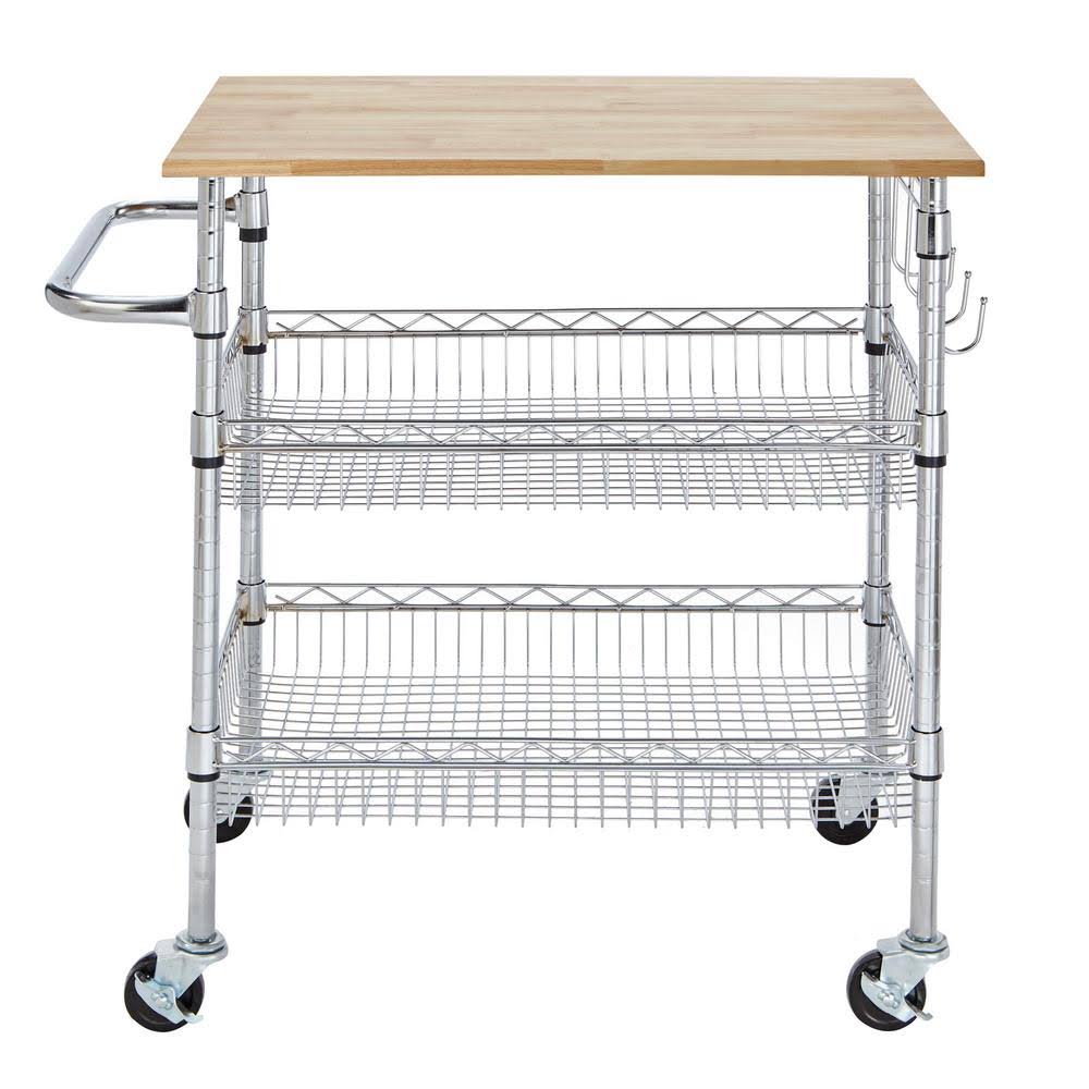 Chrome Kitchen Cart with Rubber Wood Top N54896