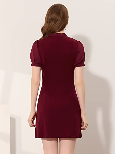 Tie Neck Puff Short Sleeve Office Work Dress P86833