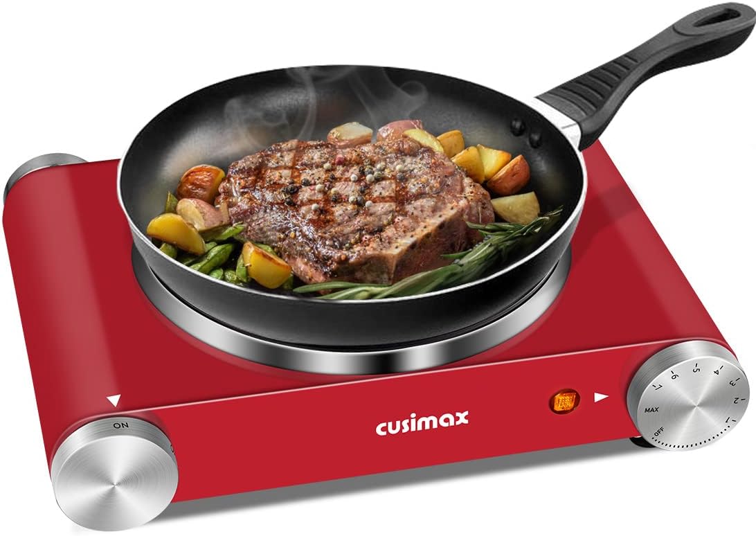 Double Burner 1800W Electric Hot Plate Cast Iron Black Stainless Steel G891