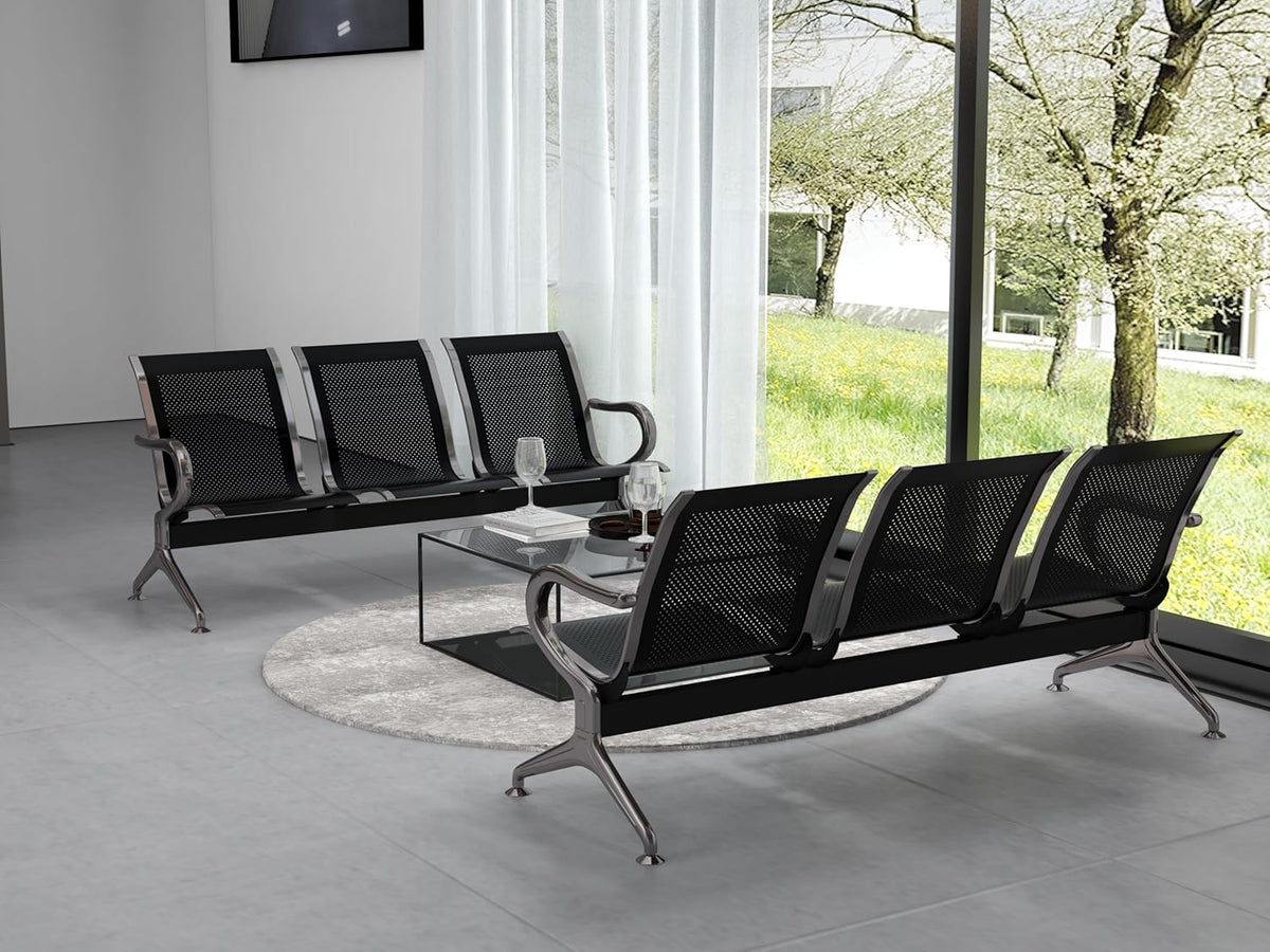 Black 3-Seat Waiting Room Bench with Arms T224111