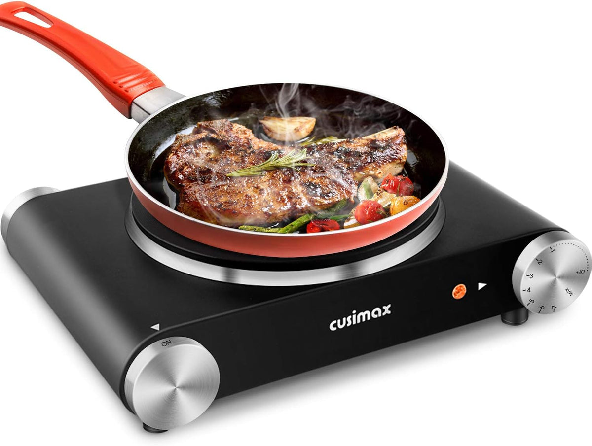 Double Burner 1800W Electric Hot Plate Cast Iron Black Stainless Steel G891
