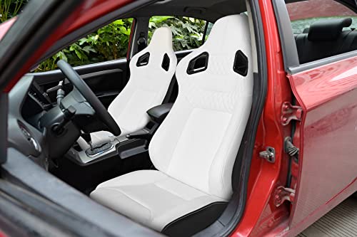 Pair of Bucket Seats with Dual Lock Sliders, PVC Leather (White) Q811144