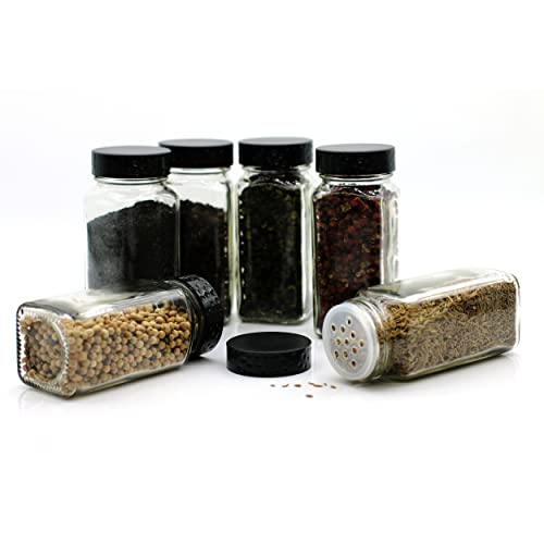 12 PCS Black 4 oz Glass Spice Jars with Airtight Plastic Caps and Shaker Lids S98664