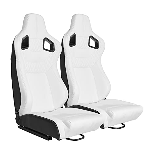 Pair of Bucket Seats with Dual Lock Sliders, PVC Leather (White) Q811144