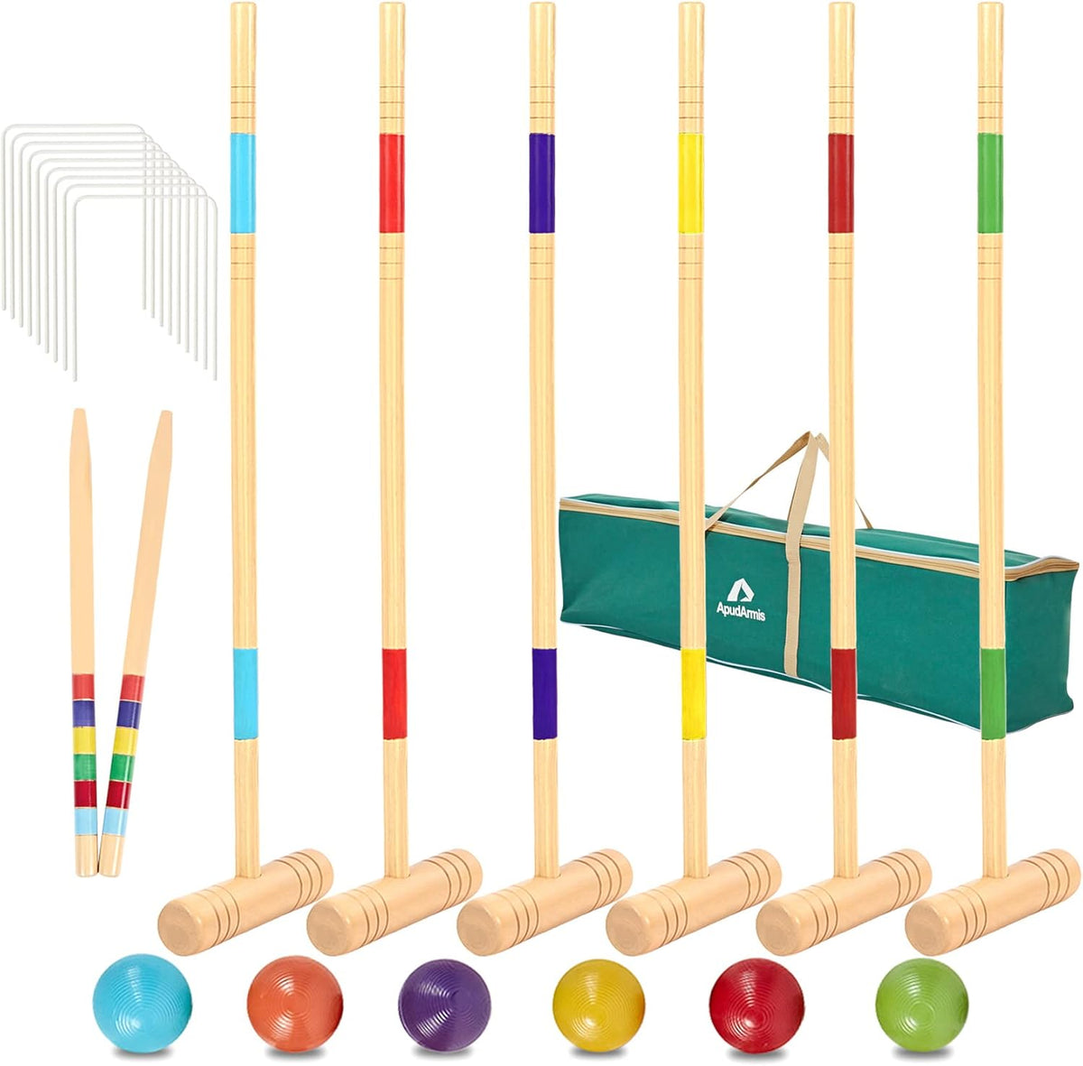 32In Six Player Croquet Set with Pine Wooden Mallets and Carry Bag L74777