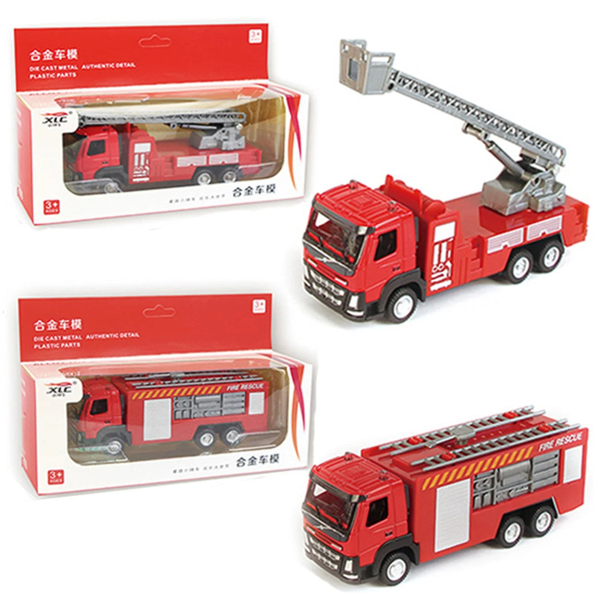 2Pc Metal Alloy Fire Ladder Truck Model 1:50 Y421
