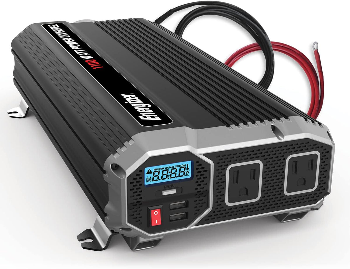 1100 Watts Power Inverter, 12V to 110 Volts, Two AC Outlets, Two USB Ports, Pack of 2 L7957