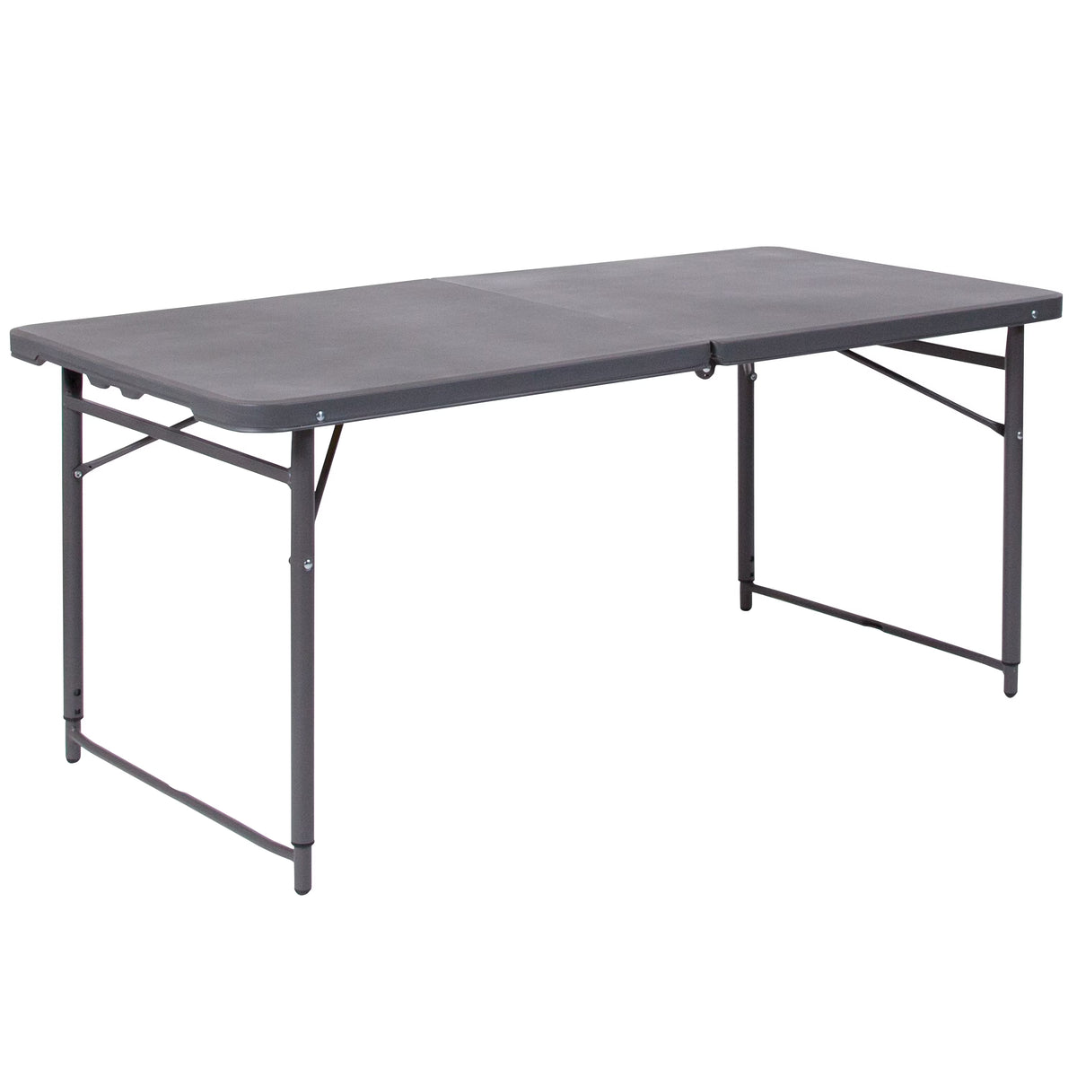 4-Foot Height Adjustable Dark Gray Plastic Folding Table with Carrying Handle M35859