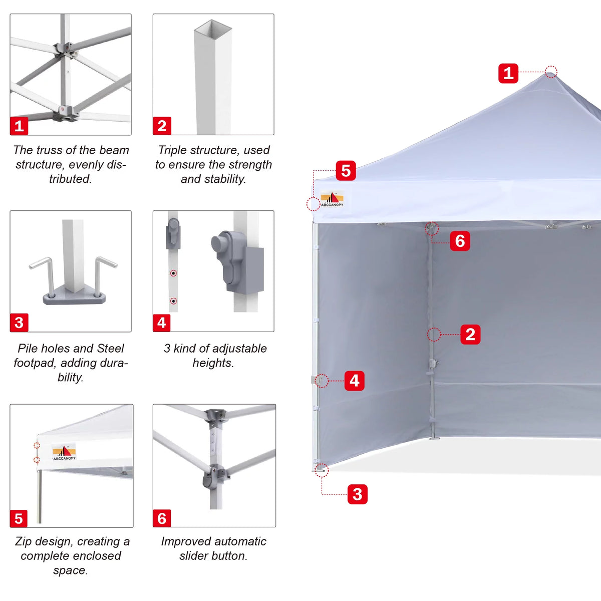 10 ft x 10 ft White Metal Pop-Up Canopy Tent with Walls O1628