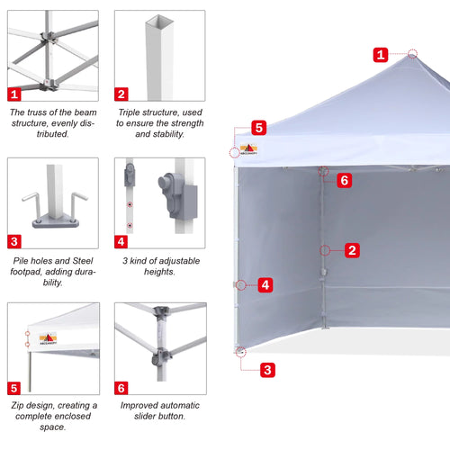 10 ft x 10 ft White Metal Pop-Up Canopy Tent with Walls O1628