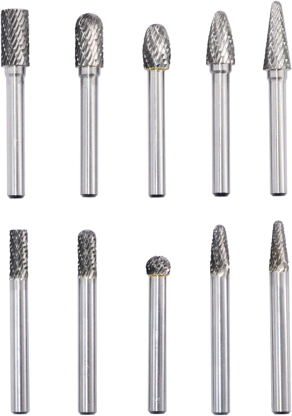 10pcs Tungsten Carbide Rotary File Burrs Set with 1/4'' Shank Double Cut J1268