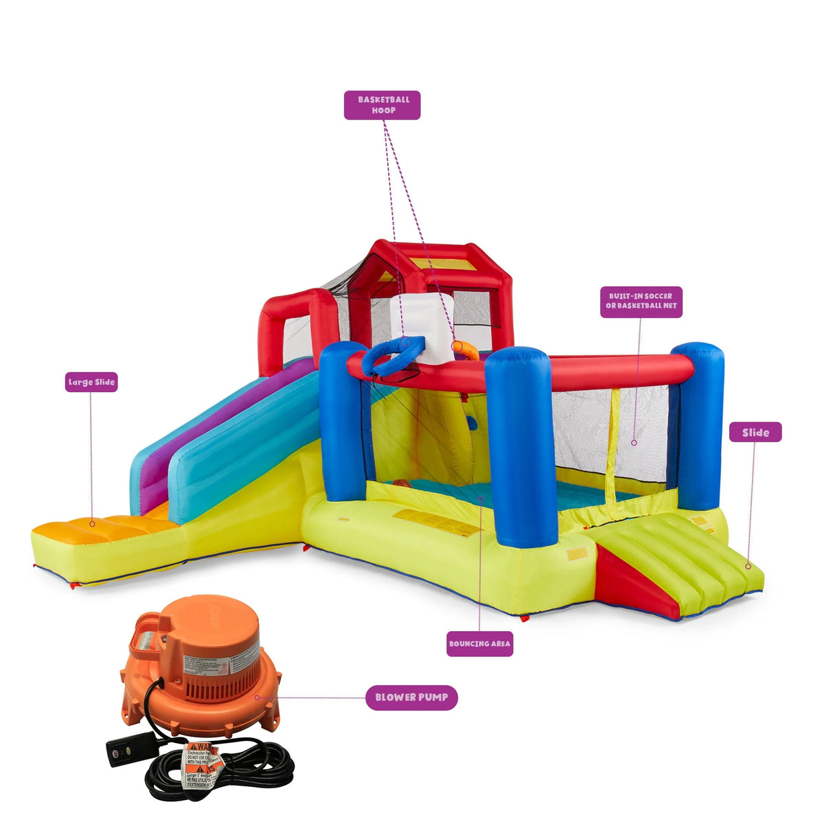 Outdoor Bounce House with Slide, Climbing Wall & 2 Sports Activities P557