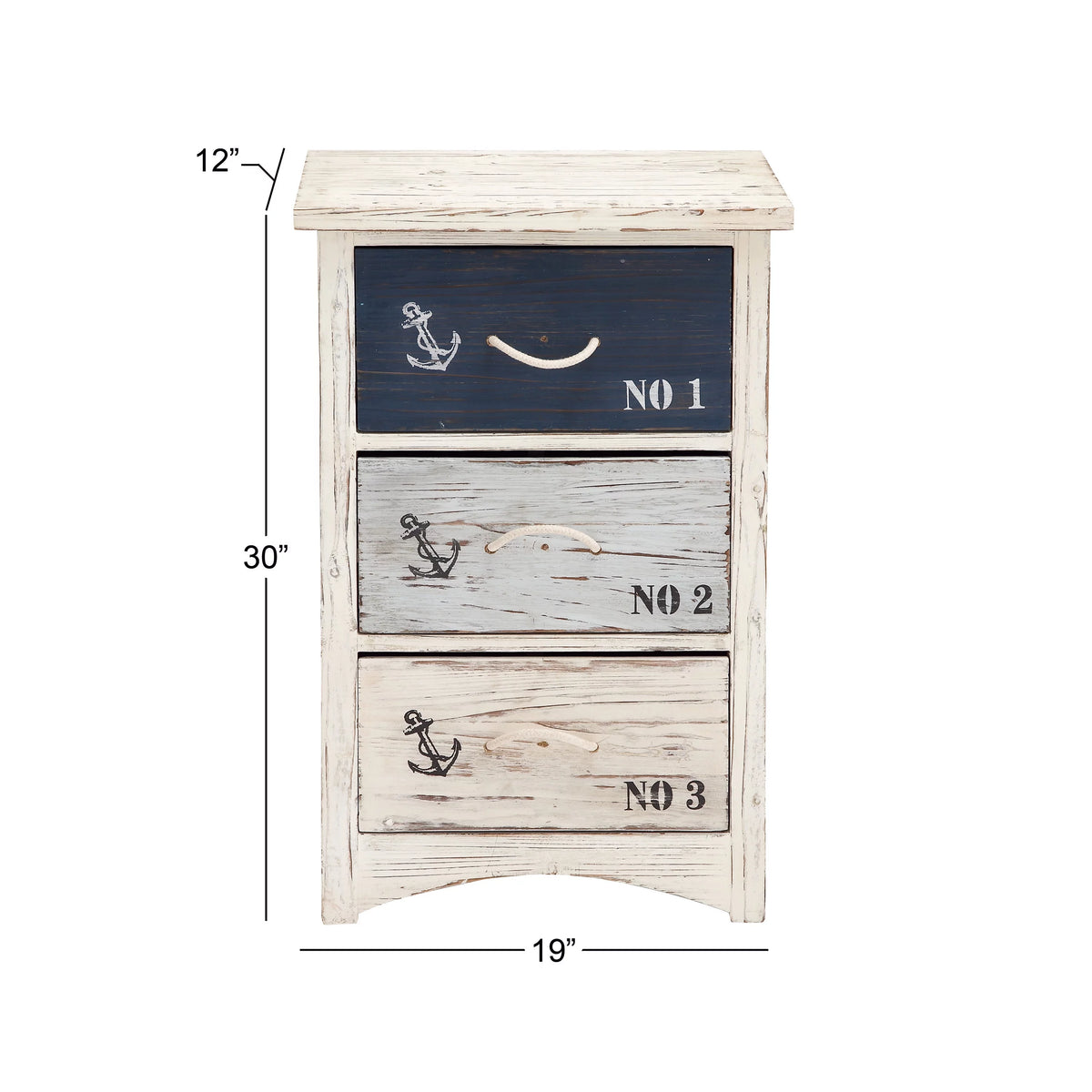 White Wood Anchor Chest with Rope Handles Y6085
