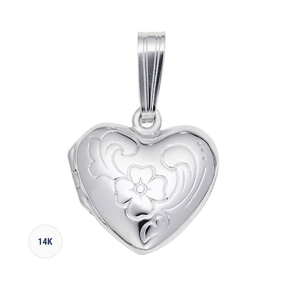 14K White Gold Heart Locket Charm Q105