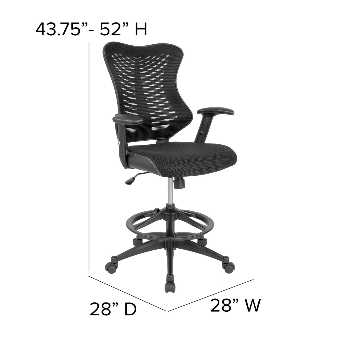 High Back Mesh Drafting Chair with Adjustable Arms D647