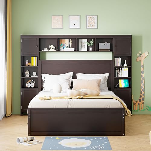 White Full Size Platform Bed with Bookcase Headboard and Storage Drawers N690