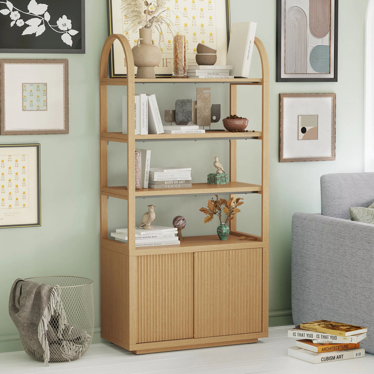 Fluted 3-Shelf Bookcase with Storage Cabinet B8279