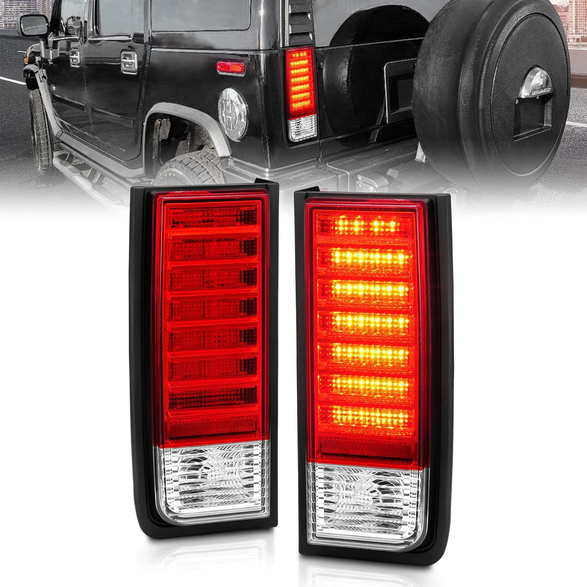 Red/Clear LED Brake Turn Signal Tail Lights Set for Hummer H2 L4003