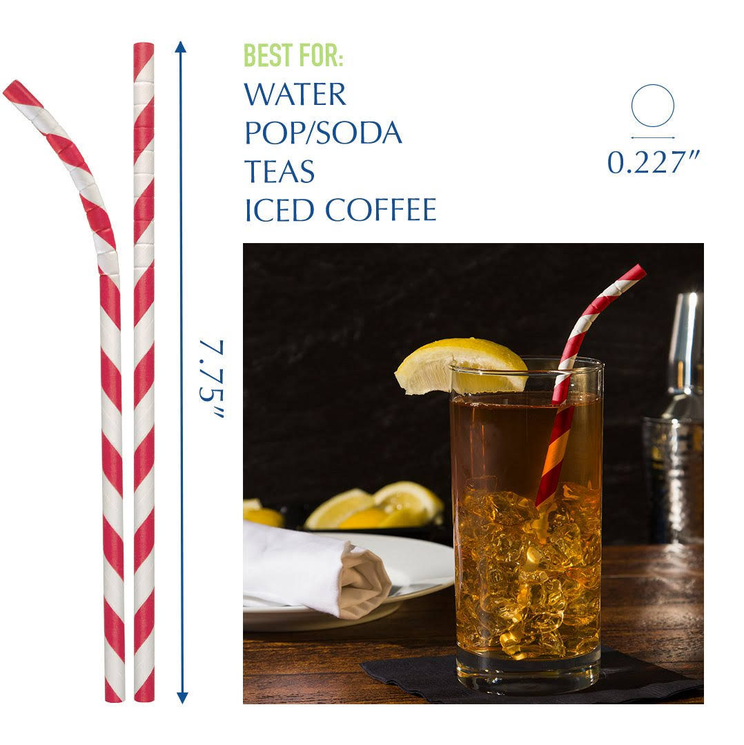 7 3/4x22 Jumbo Red / White Striped Paper Straw Q691