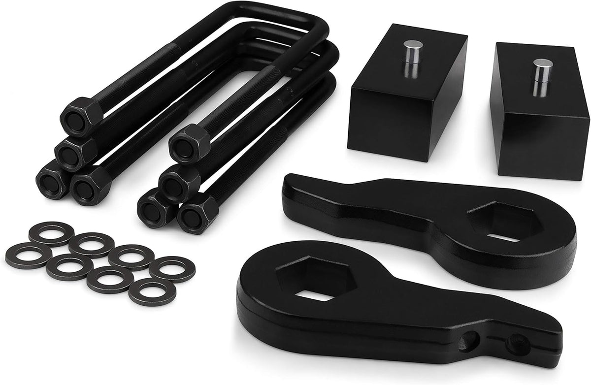 3" Front 2" Rear Full Leveling Lift Kit Adjustable Torsion Keys + Rear Blocks + U-bolts Fits 1988-1999 Chevy GMC K1500, 1999-2007 Silverado Sierra 1500 4WD Z395340