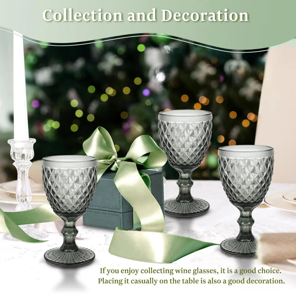 Smoke Gray Diamond Pattern Wine Glass Set of 6 B81803