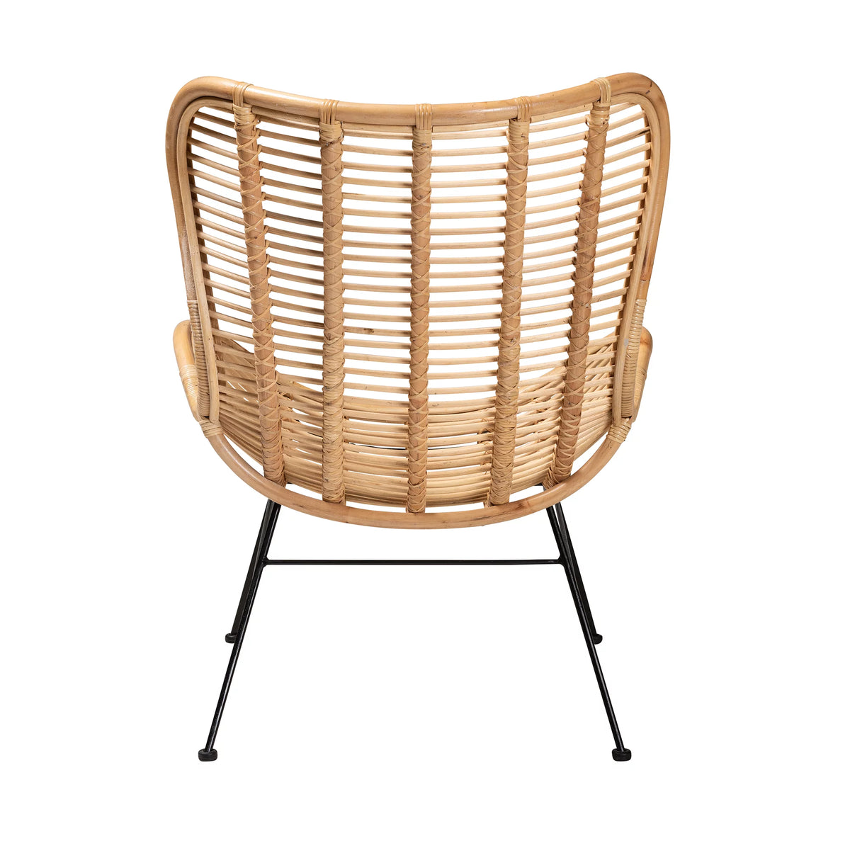 Natural Brown Rattan and Black Metal Accent Chair J4502
