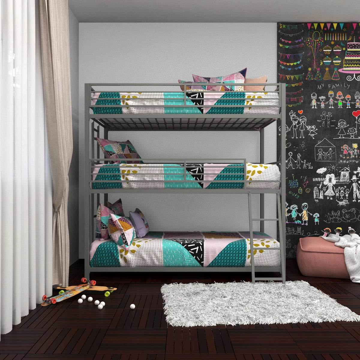 Black Triple Twin Metal Bunk Bed U13392