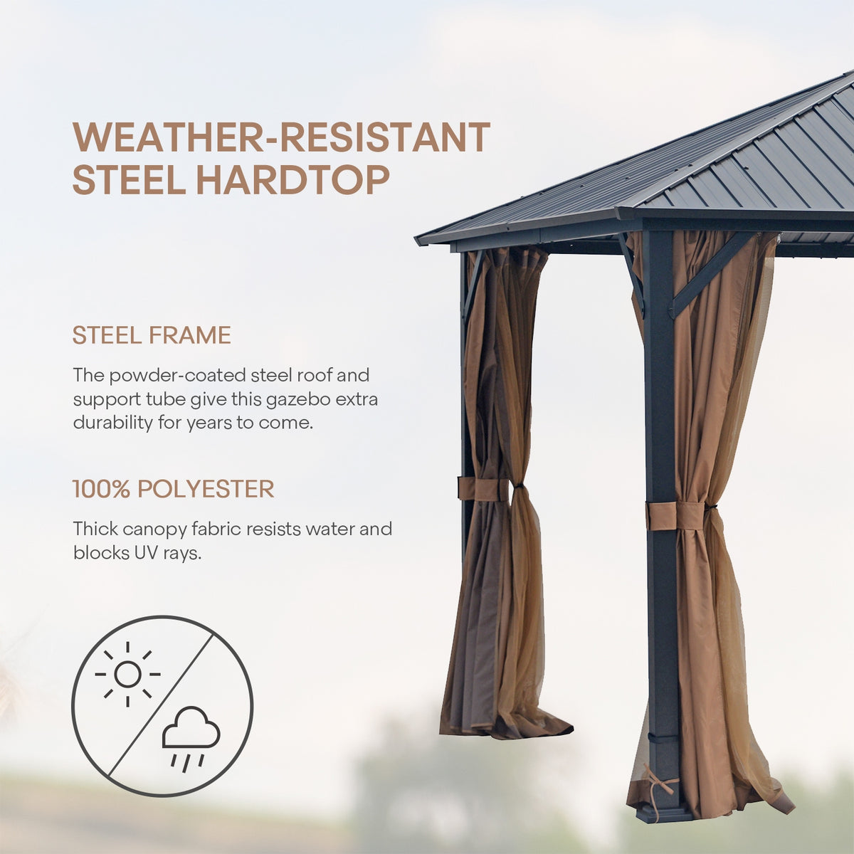 10' x 12' Hardtop Metal Gazebo with Netting and Curtains H2516