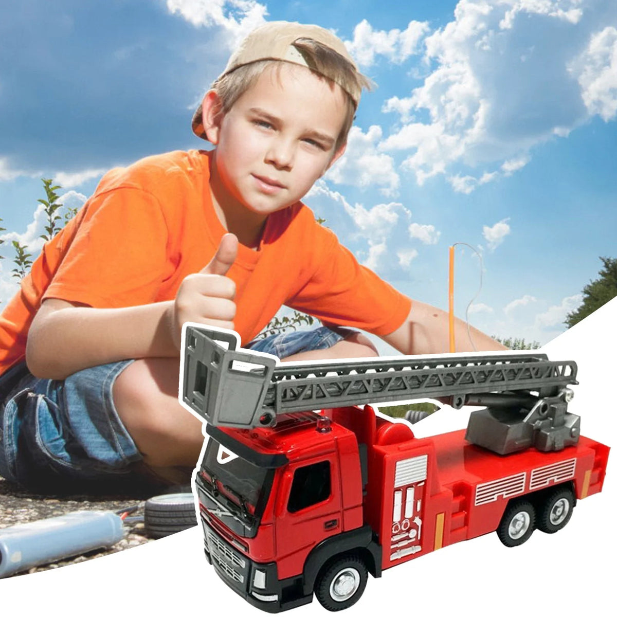 2Pc Metal Alloy Fire Ladder Truck Model 1:50 Y421