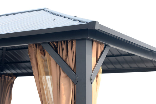 10' x 12' Hardtop Metal Gazebo with Netting and Curtains H2516
