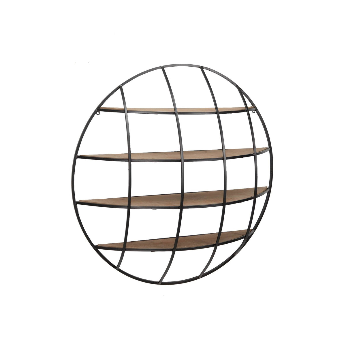 Large Round Industrial Metal and Wood Wall Shelf - Light Brown J5353
