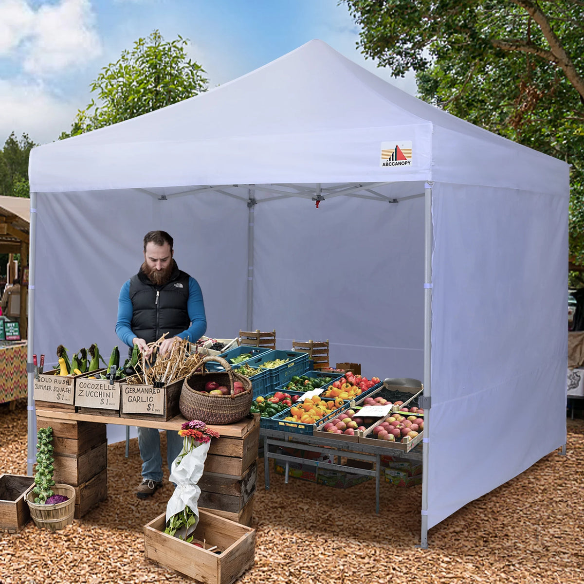 10 ft x 10 ft White Metal Pop-Up Canopy Tent with Walls O1628
