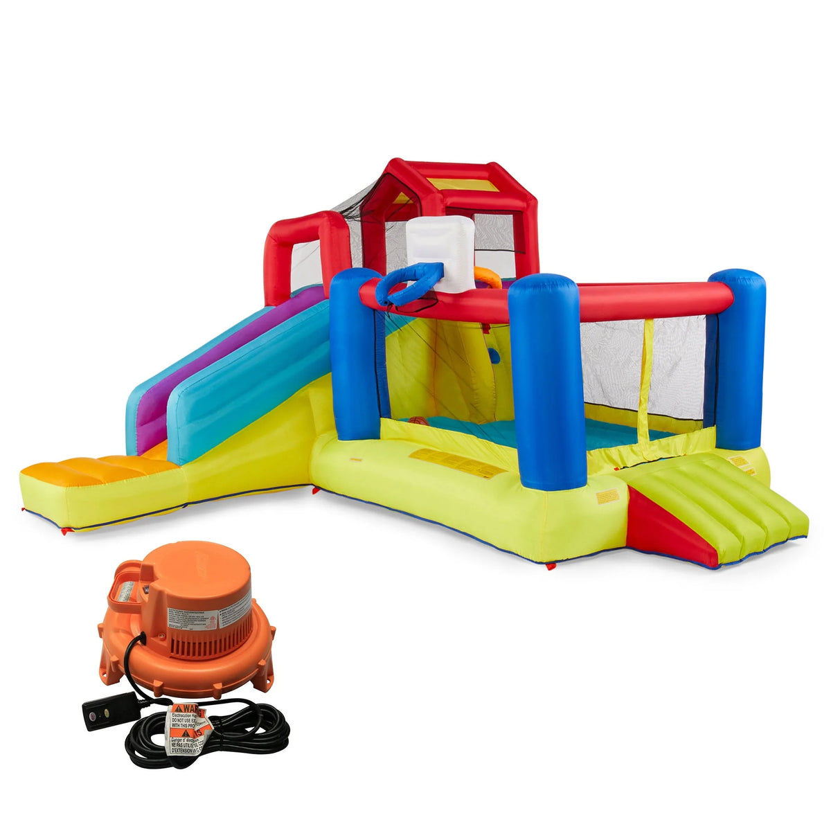 Outdoor Bounce House with Slide, Climbing Wall & 2 Sports Activities P557