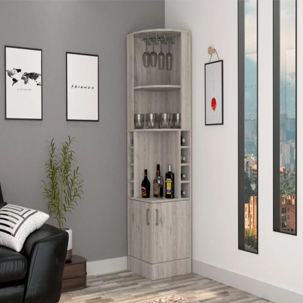 8 Wine Cubbies Double Door Light Gray Bar Cabinet N174324