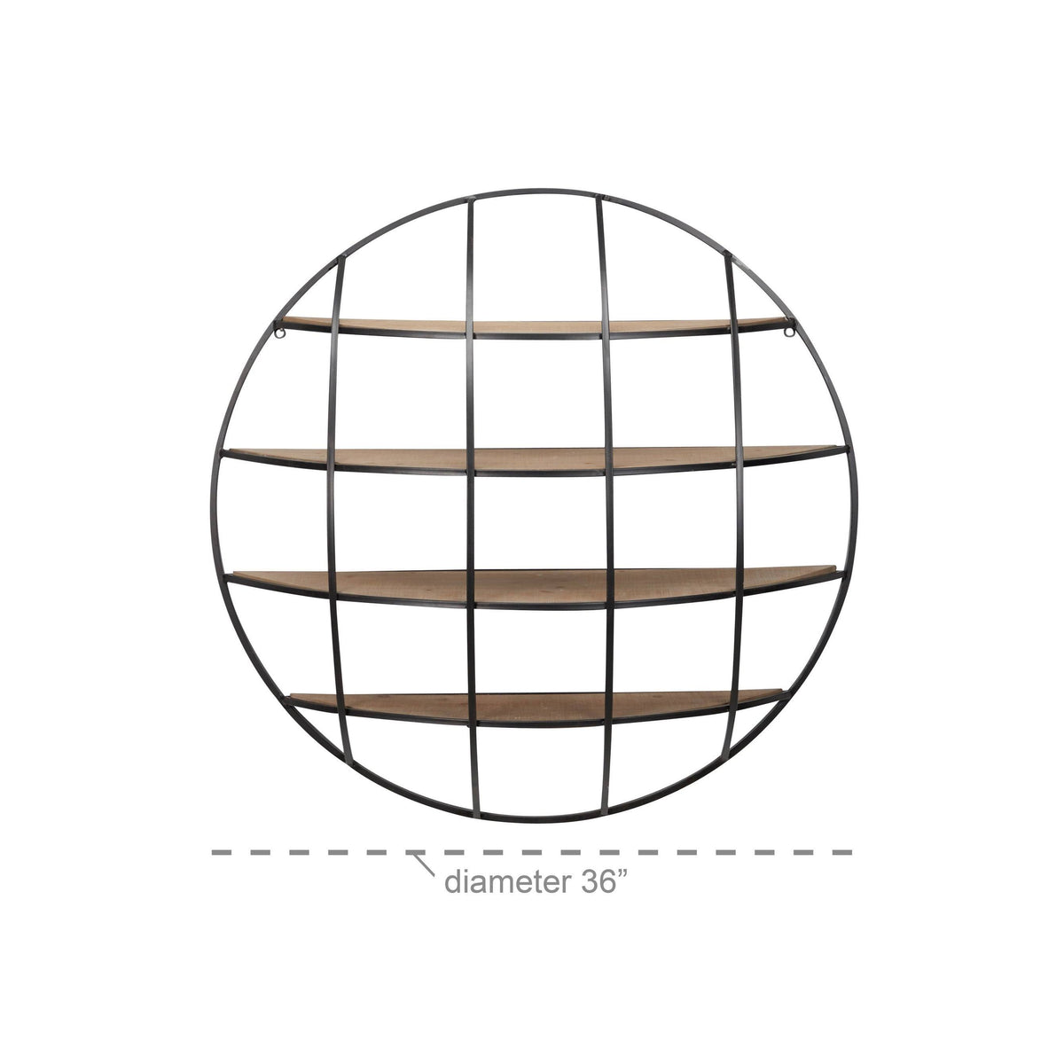 Large Round Industrial Metal and Wood Wall Shelf - Light Brown J5353