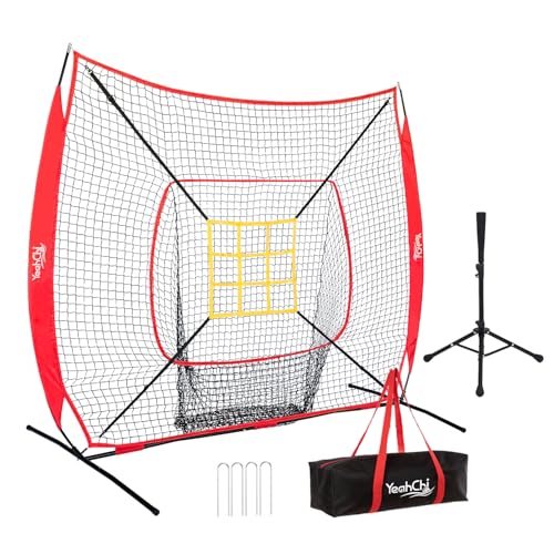 7×7FT Baseball Net with Batting Tee and Strike Zone Target C4002