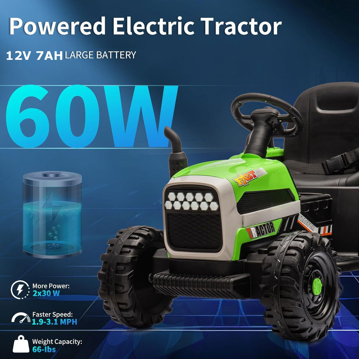 Green 12V 7AH Electric Tractor Ride on Car with Trailer M346117