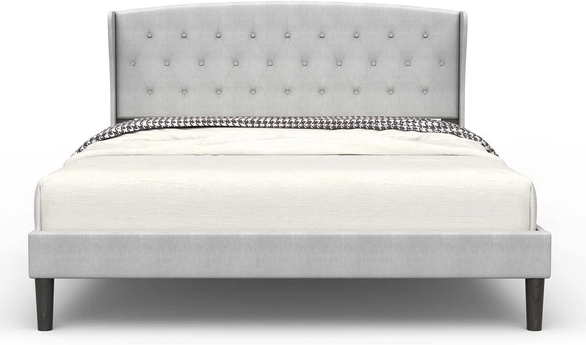 Queen Size Light Grey Linen Upholstered Platform Bed Frame M937340