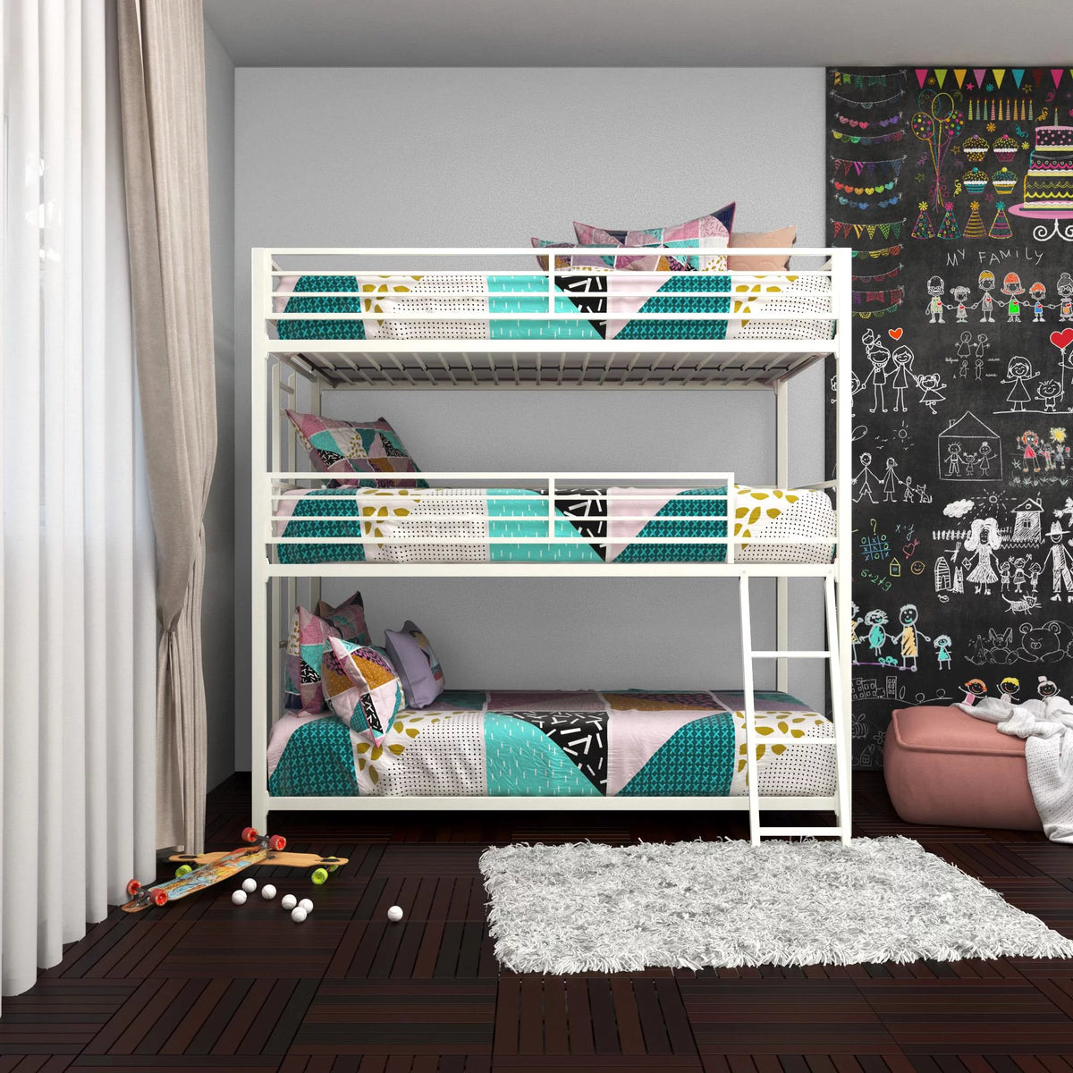 Black Triple Twin Metal Bunk Bed U13392