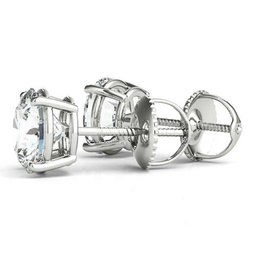 14K White Gold Screw Back Round Solitaire Stud Earrings I666