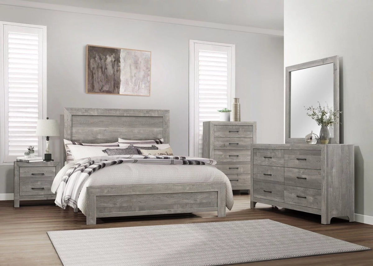 5pc Queen Size Bedroom Set with Dresser Nightstand Mirror Chest S646
