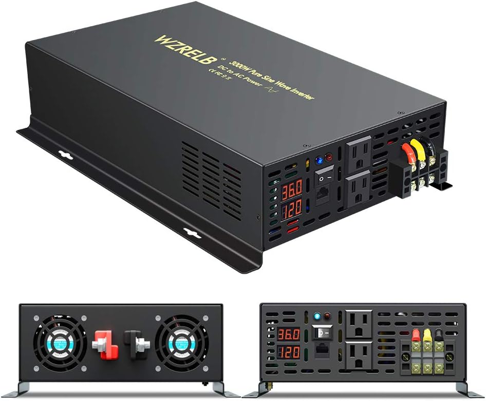 3000Watt Pure Sine Wave Power Inverter with Remote Control Dual AC Outlets F28923
