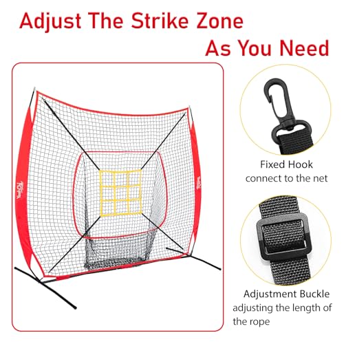7×7FT Baseball Net with Batting Tee and Strike Zone Target C4002