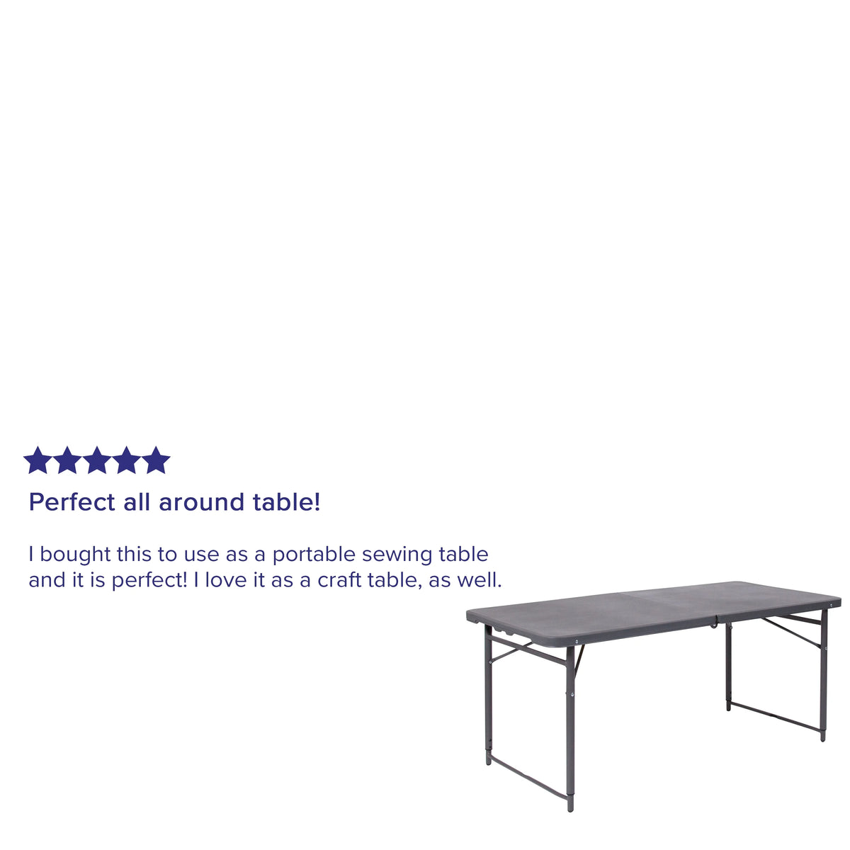 4-Foot Height Adjustable Dark Gray Plastic Folding Table with Carrying Handle M35859