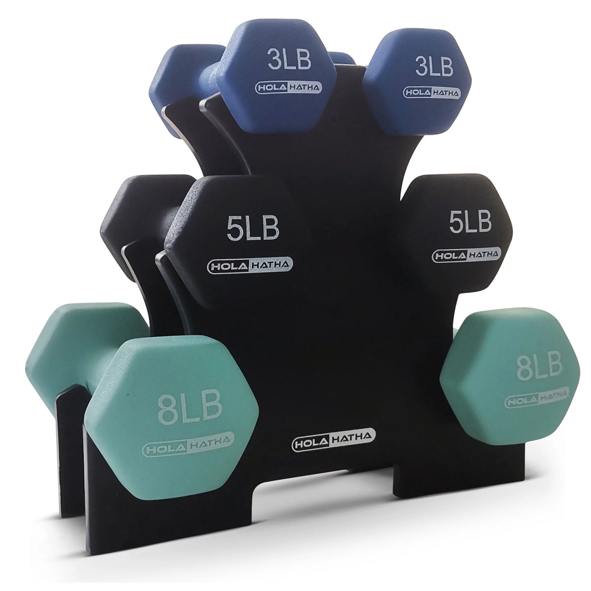3, 5, and 8 Pound Dumbbell Hand Weight Set with Storage Rack R74146