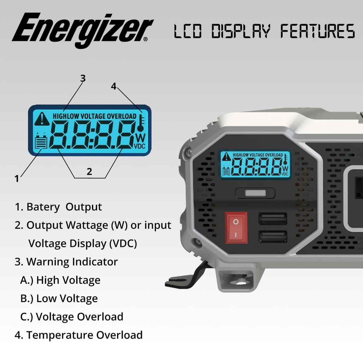 1100 Watts Power Inverter, 12V to 110 Volts, Two AC Outlets, Two USB Ports, Pack of 2 L7957