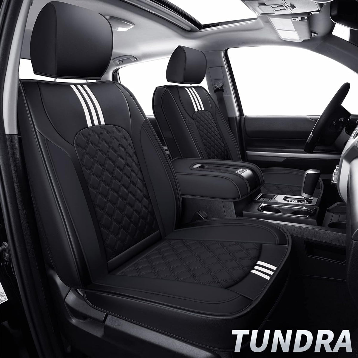 Black Faux Leather Waterproof Full Set Seat Covers with Center Console Cover N168
