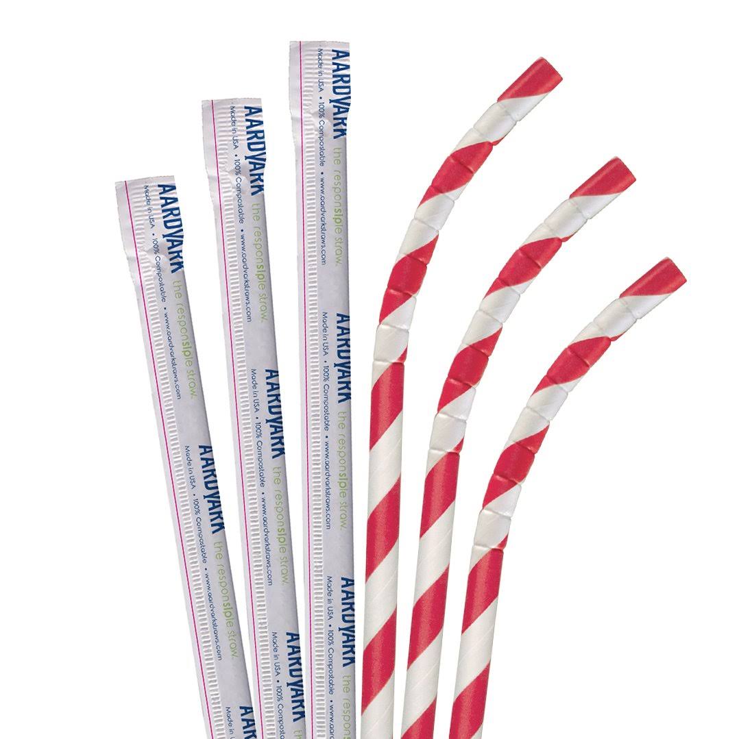 7 3/4x22 Jumbo Red / White Striped Paper Straw Q691