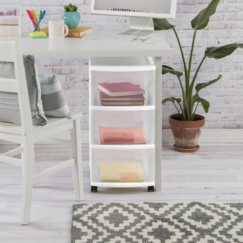 Plastic Storage Drawer Cart with 3 Drawers, White H182