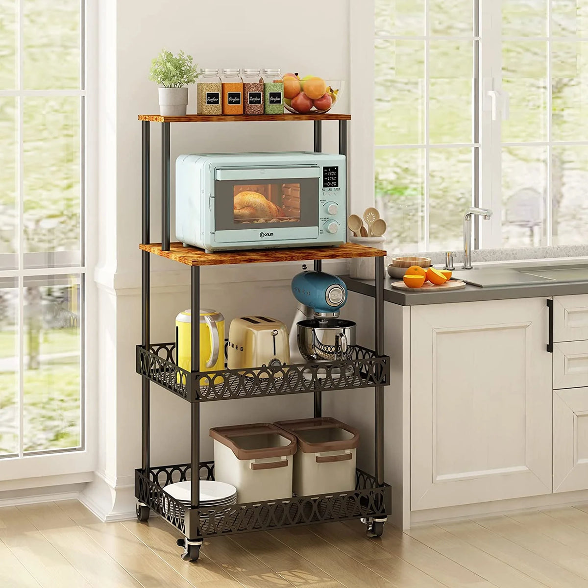 4 Tier Kitchen Baker's Rack Storage Shelf Black I705